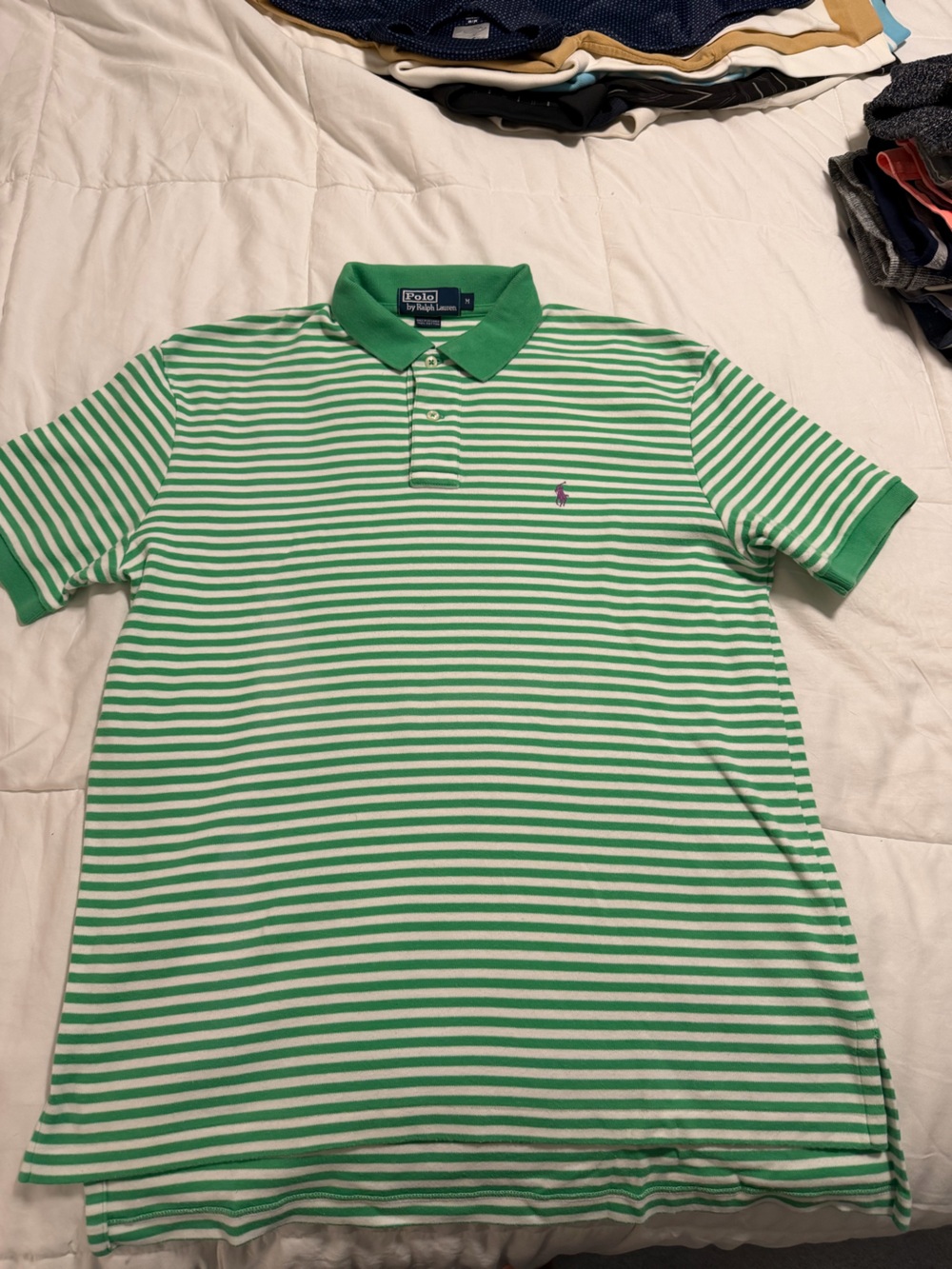 Ralph Lauren Green and White Striped Polo Shirt